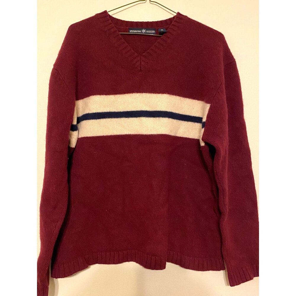 Mens American Eagle 100% Lambswool Ski Mountain Patrol Red Stripe Sweater Large